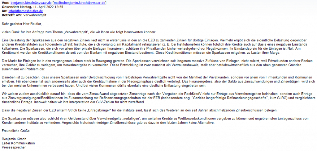 E-Mail Negativzinsen